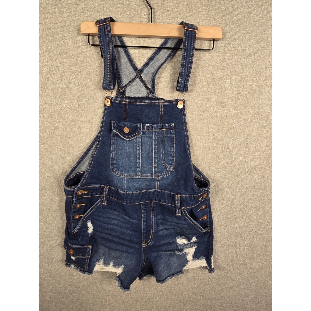 Denim Shortalls Juniors L 11-13 Dark Wash Distressed Y2K 90s